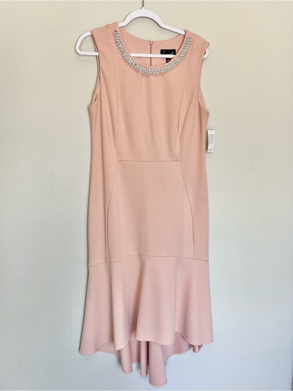 connected apparel Blush Pink Sleeveless High-Low Dress with Beaded Neckline
